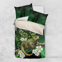 Aotearoa New Zealand Tuatara Bedding Set Maori Koru Art LT05 US Twin 172cm x 218cm Green - Polynesian Pride