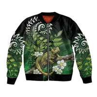 Aotearoa New Zealand Tuatara Bomber Jacket Maori Koru Art LT05 Unisex Green - Polynesian Pride