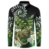 Aotearoa New Zealand Tuatara Button Sweatshirt Maori Koru Art LT05 Green - Polynesian Pride