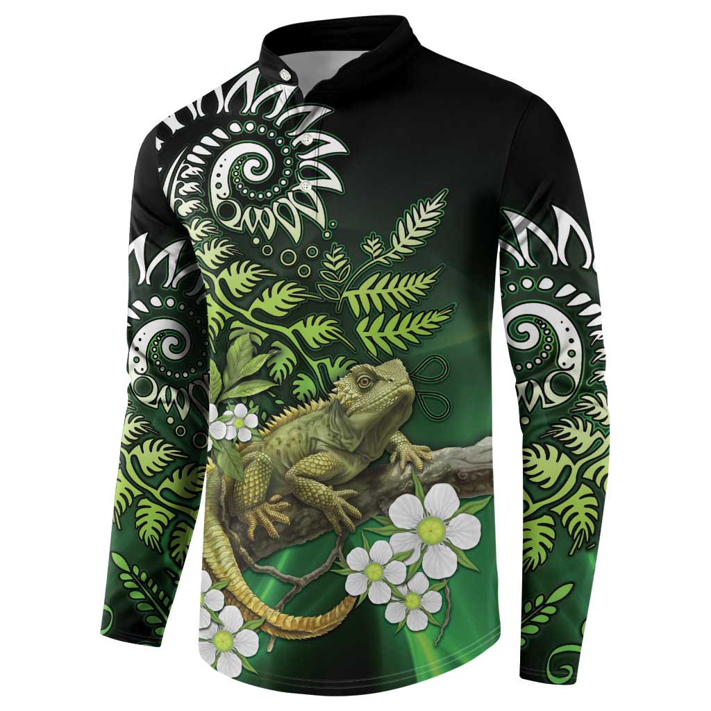 Aotearoa New Zealand Tuatara Button Sweatshirt Maori Koru Art LT05 - Polynesian Pride