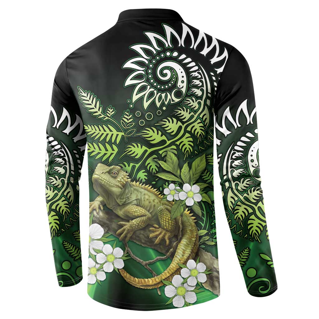 Aotearoa New Zealand Tuatara Button Sweatshirt Maori Koru Art LT05 - Polynesian Pride