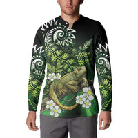 Aotearoa New Zealand Tuatara Button Sweatshirt Maori Koru Art LT05 - Polynesian Pride