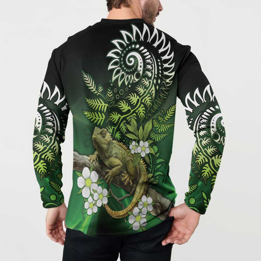 Aotearoa New Zealand Tuatara Button Sweatshirt Maori Koru Art LT05 - Polynesian Pride