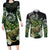 Aotearoa New Zealand Tuatara Couples Matching Long Sleeve Bodycon Dress and Long Sleeve Button Shirt Maori Koru Art