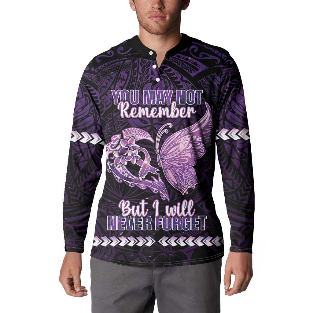 Personalised Alzheimer's Awareness Button Sweatshirt You May Not Remember But I Will Never Forget LT05 - Polynesian Pride