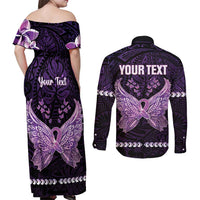 Personalised Alzheimer's Awareness Couples Matching Off Shoulder Maxi Dress and Long Sleeve Button Shirt You May Not Remember But I Will Never Forget LT05 - Polynesian Pride