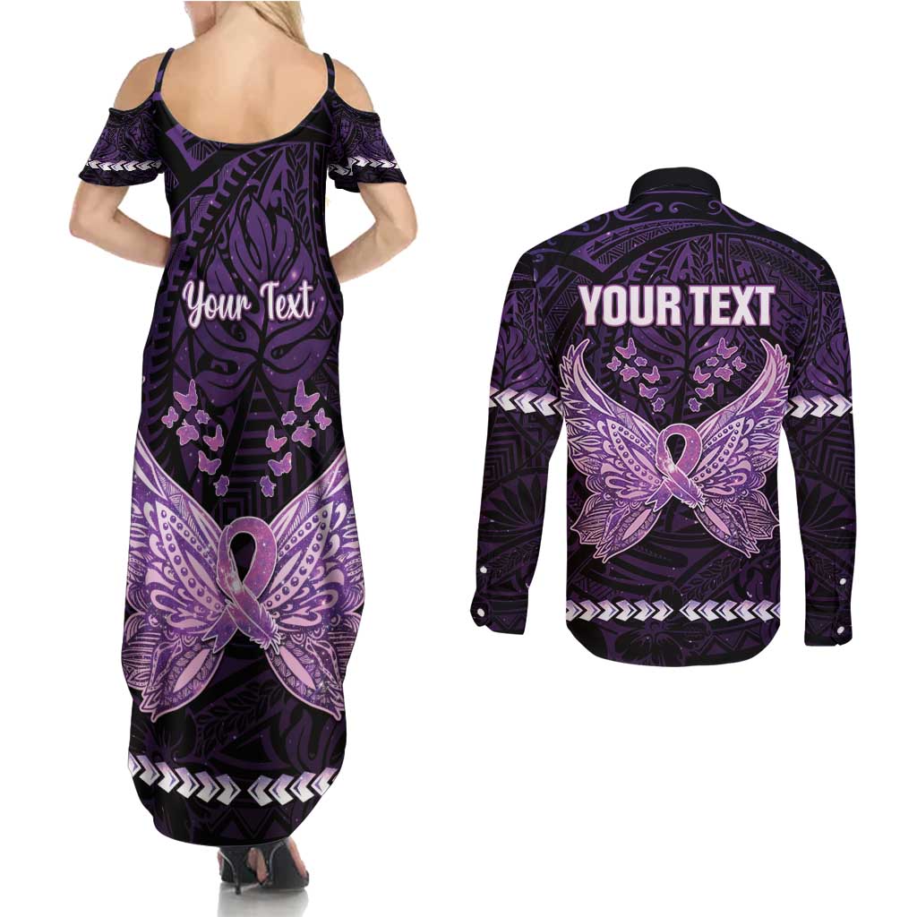 Personalised Alzheimer's Awareness Couples Matching Summer Maxi Dress and Long Sleeve Button Shirt You May Not Remember But I Will Never Forget LT05 - Polynesian Pride