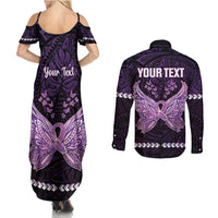Personalised Alzheimer's Awareness Couples Matching Summer Maxi Dress and Long Sleeve Button Shirt You May Not Remember But I Will Never Forget LT05 - Polynesian Pride