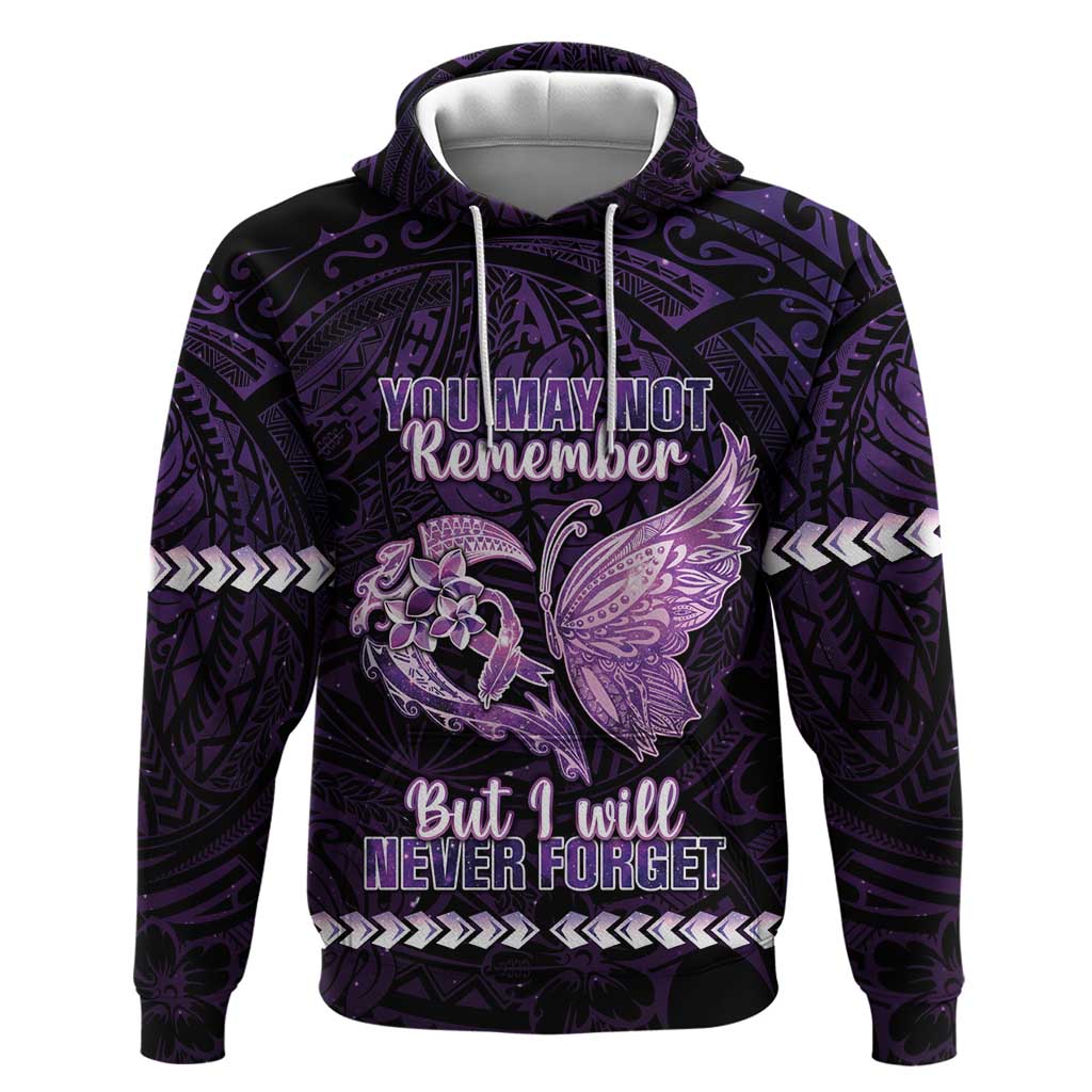 Personalised Alzheimer's Awareness Hoodie You May Not Remember But I Will Never Forget LT05 Pullover Hoodie Purple - Polynesian Pride