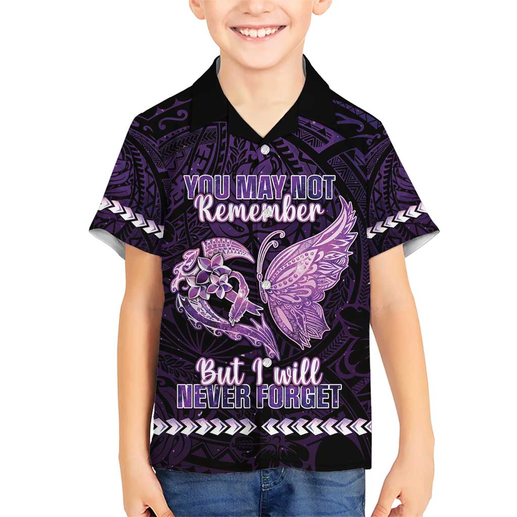 Personalised Alzheimer's Awareness Kid Hawaiian Shirt You May Not Remember But I Will Never Forget LT05 Kid Purple - Polynesian Pride
