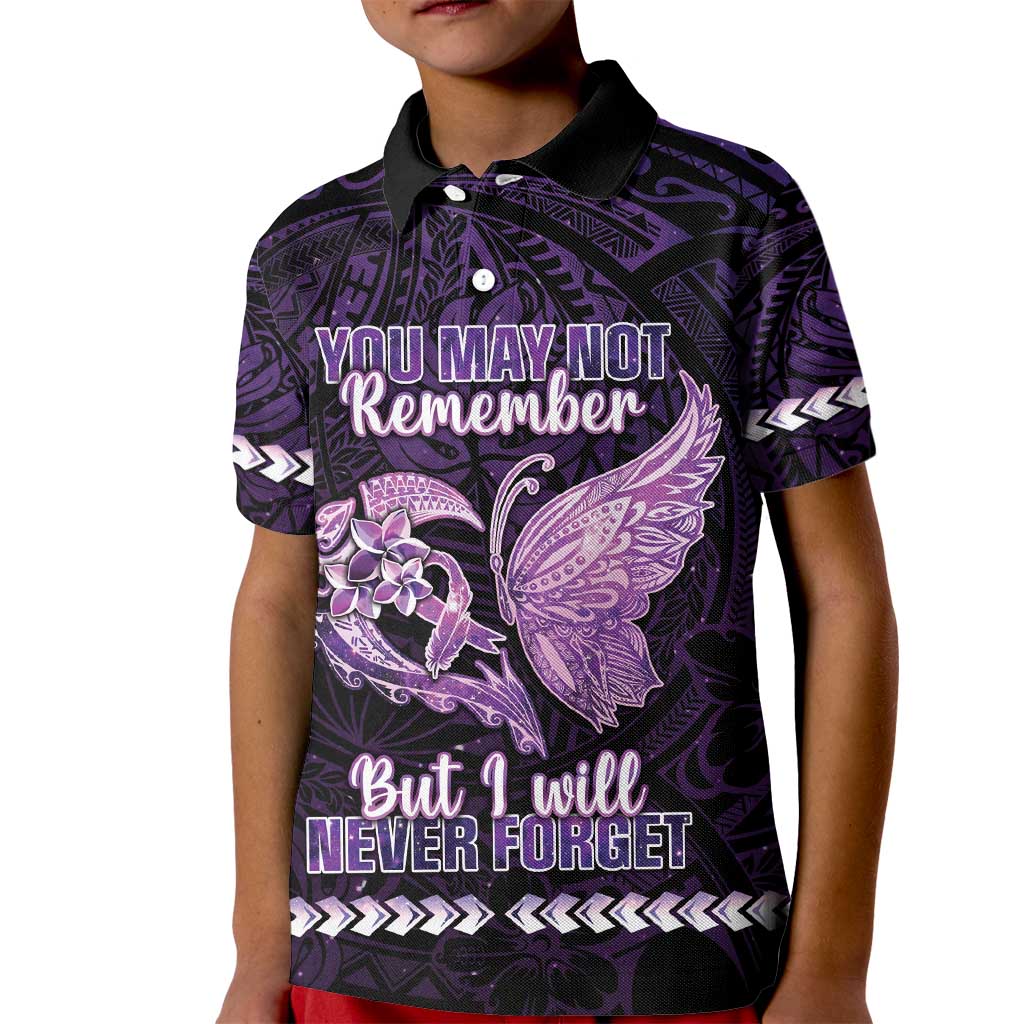 Personalised Alzheimer's Awareness Kid Polo Shirt You May Not Remember But I Will Never Forget LT05 Kid Purple - Polynesian Pride