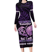 Personalised Alzheimer's Awareness Long Sleeve Bodycon Dress You May Not Remember But I Will Never Forget LT05 Long Dress Purple - Polynesian Pride