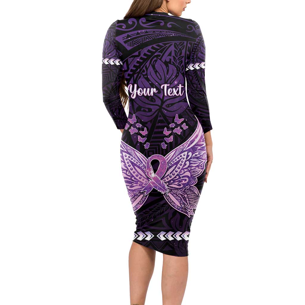 Personalised Alzheimer's Awareness Long Sleeve Bodycon Dress You May Not Remember But I Will Never Forget LT05 - Polynesian Pride