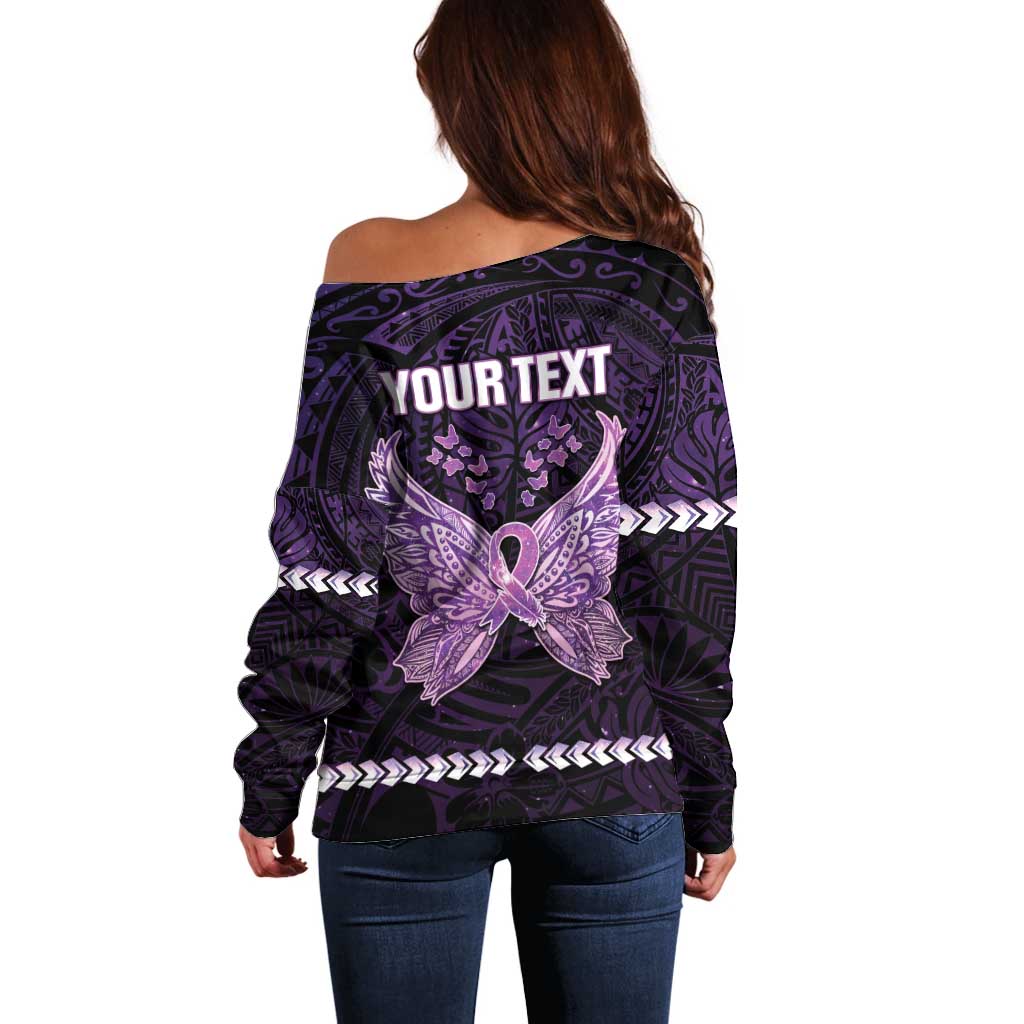 Personalised Alzheimer's Awareness Off Shoulder Sweater You May Not Remember But I Will Never Forget LT05 - Polynesian Pride