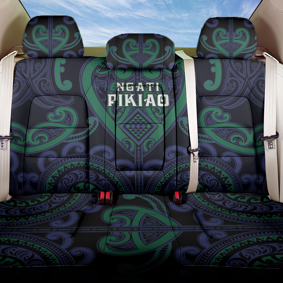 Aotearoa Ngati Pikiao Back Car Seat Cover Maori Tribal Pattern LT05 One Size Green - Polynesian Pride