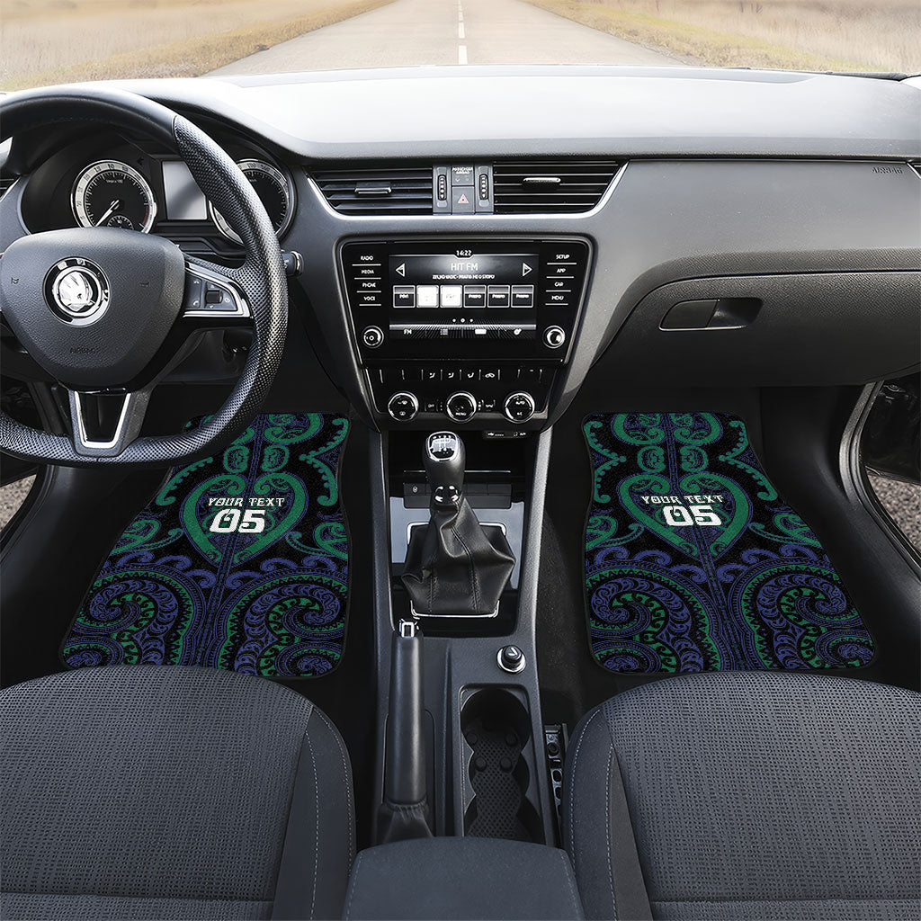 Custom Aotearoa Ngati Pikiao Car Mats Maori Tribal Pattern LT05 Set 2pcs - Front Green - Polynesian Pride