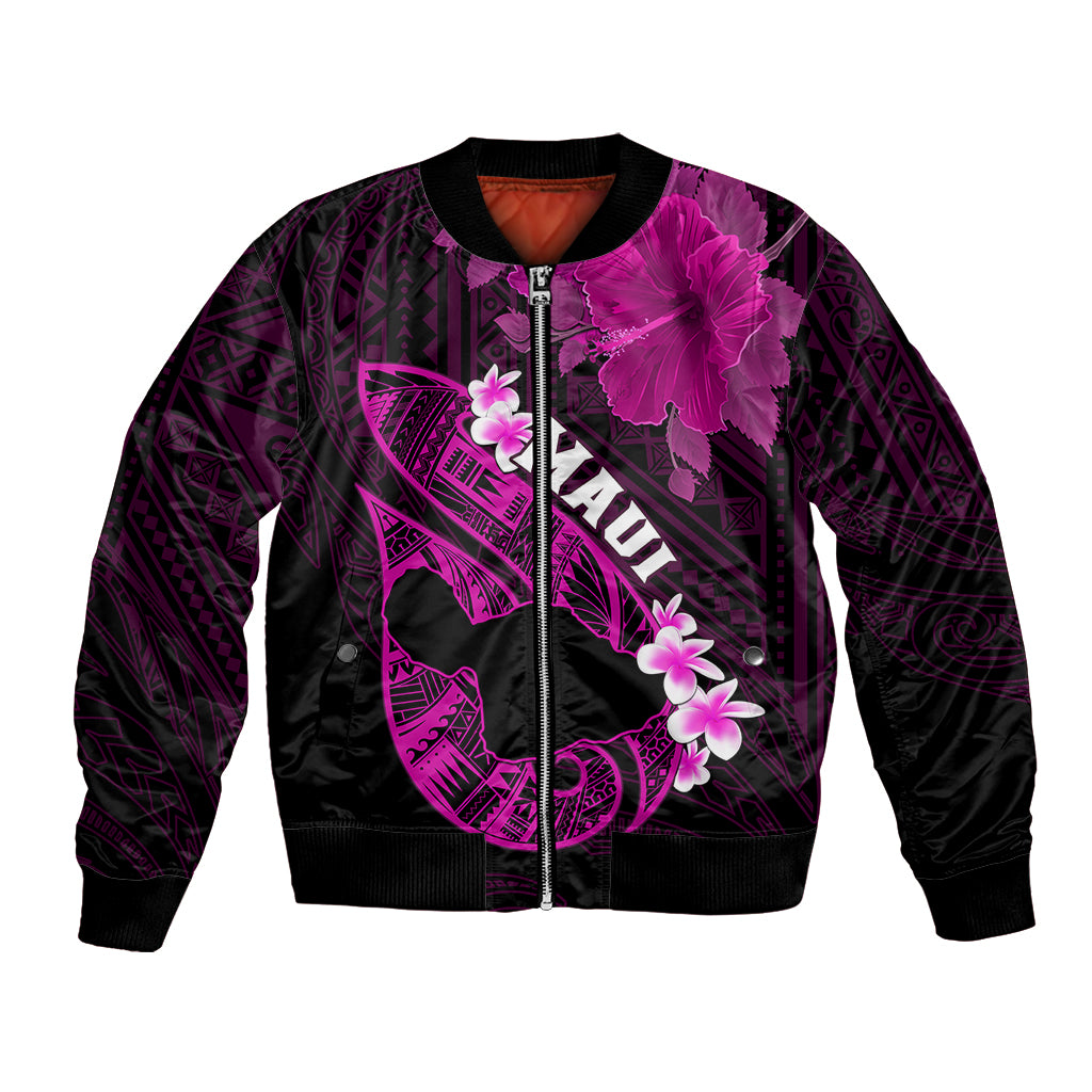 Personalized Hawaii Maui Bomber Jacket Polynesian Fish Hook Hibiscus Pink Version LT05 Unisex Pink - Polynesian Pride