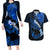 Hawaii Maui Couples Matching Long Sleeve Bodycon Dress and Hawaiian Shirt Polynesian Fish Hook Hibiscus Blue Version LT05 Blue - Polynesian Pride