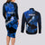 Hawaii Maui Couples Matching Long Sleeve Bodycon Dress and Long Sleeve Button Shirts Polynesian Fish Hook Hibiscus Blue Version LT05 - Polynesian Pride