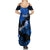 Hawaii Maui Summer Maxi Dress Polynesian Fish Hook Hibiscus Blue Version LT05 - Polynesian Pride