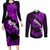 Hawaii Maui Couples Matching Long Sleeve Bodycon Dress and Long Sleeve Button Shirts Polynesian Fish Hook Hibiscus Purple Version LT05 Purple - Polynesian Pride