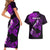 Personalized Hawaii Maui Couples Matching Short Sleeve Bodycon Dress and Hawaiian Shirt Polynesian Fish Hook Hibiscus Purple Version LT05 - Polynesian Pride