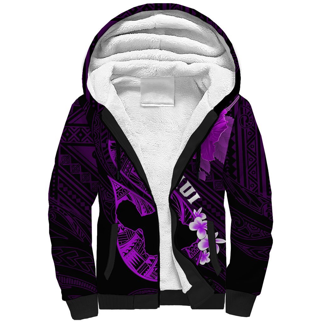 Personalized Hawaii Maui Sherpa Hoodie Polynesian Fish Hook Hibiscus Purple Version LT05 Unisex Purple - Polynesian Pride