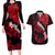 Hawaii Maui Couples Matching Long Sleeve Bodycon Dress and Hawaiian Shirt Polynesian Fish Hook Hibiscus Red Version LT05 Red - Polynesian Pride