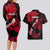 Hawaii Maui Couples Matching Long Sleeve Bodycon Dress and Hawaiian Shirt Polynesian Fish Hook Hibiscus Red Version LT05 - Polynesian Pride