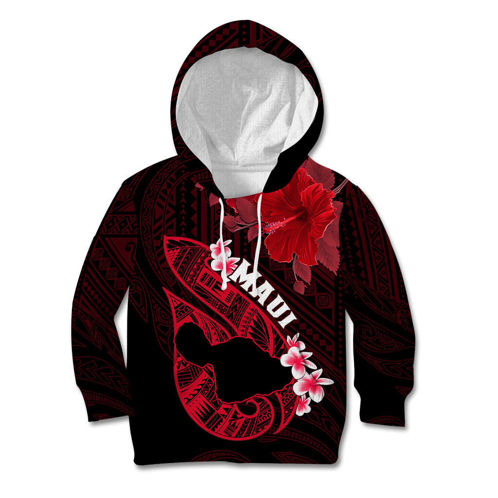 Personalized Hawaii Maui Kid Hoodie Polynesian Fish Hook Hibiscus Red Version LT05 Hoodie Red - Polynesian Pride