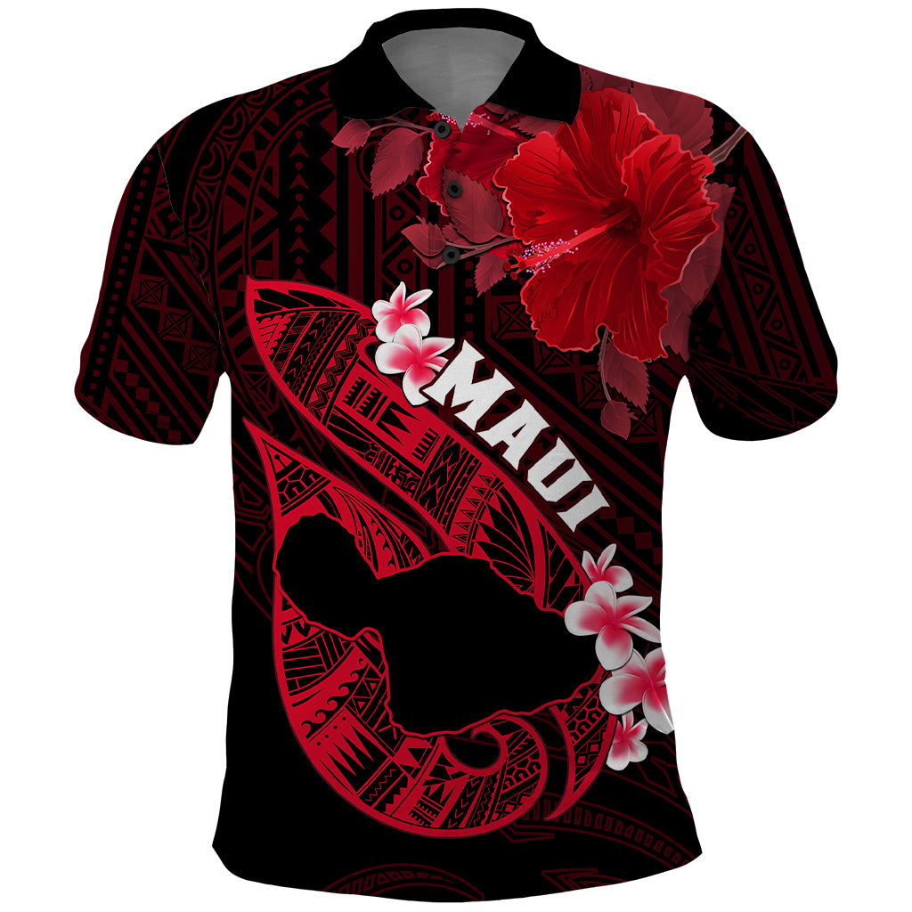 Personalized Hawaii Maui Polo Shirt Polynesian Fish Hook Hibiscus Red Version LT05 Red - Polynesian Pride