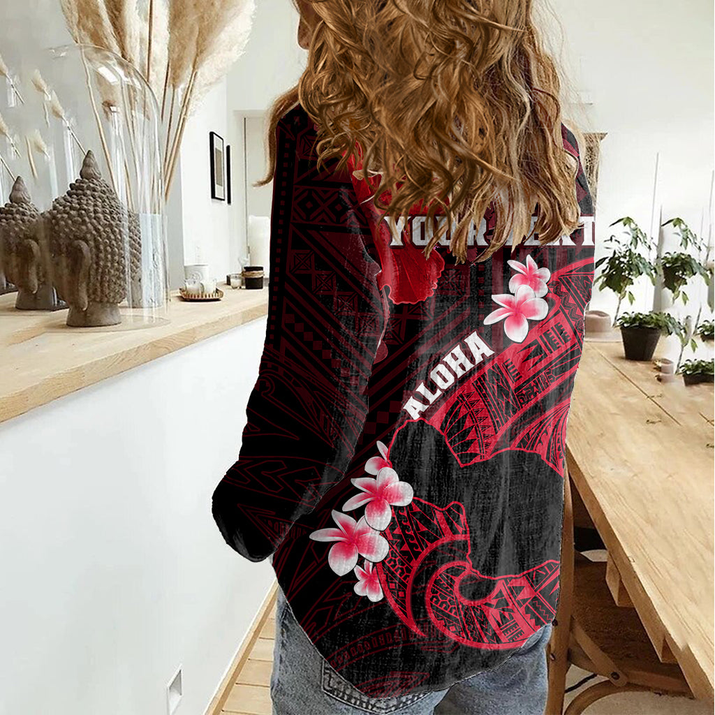Personalized Hawaii Maui Women Casual Shirt Polynesian Fish Hook Hibiscus Red Version LT05 - Polynesian Pride