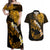 Hawaii Maui Couples Matching Off Shoulder Maxi Dress and Hawaiian Shirt Polynesian Fish Hook Hibiscus Gold Version LT05 Gold - Polynesian Pride