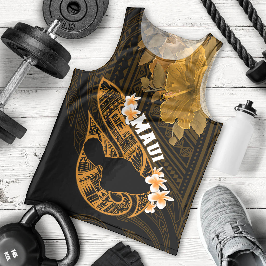 Personalized Hawaii Maui Men Tank Top Polynesian Fish Hook Hibiscus Gold Version LT05 Gold - Polynesian Pride