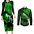 Hawaii Maui Couples Matching Long Sleeve Bodycon Dress and Long Sleeve Button Shirts Polynesian Fish Hook Hibiscus Green Version LT05 Green - Polynesian Pride