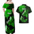 Hawaii Maui Couples Matching Off Shoulder Maxi Dress and Hawaiian Shirt Polynesian Fish Hook Hibiscus Green Version LT05 - Polynesian Pride