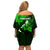 Personalized Hawaii Maui Off Shoulder Short Dress Polynesian Fish Hook Hibiscus Green Version LT05 - Polynesian Pride