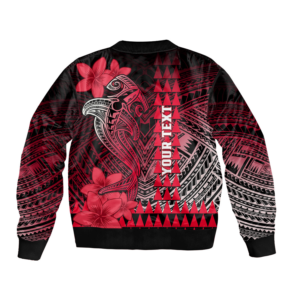 Personalized Hawaii Sleeve Zip Bomber Jacket Hammerhead Shark Kakau Polynesian Tribal Red LT05 - Polynesian Pride