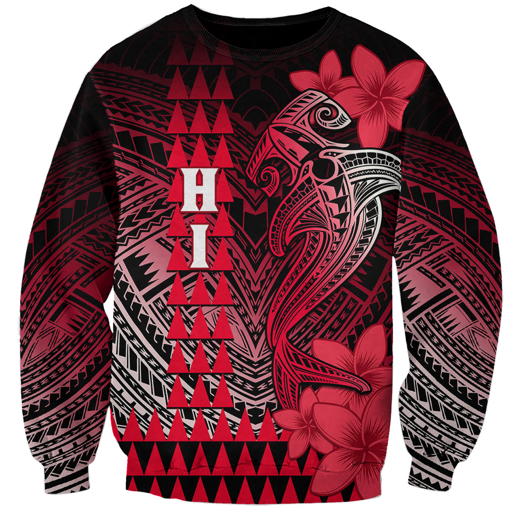 Personalized Hawaii Sweatshirt Hammerhead Shark Kakau Polynesian Tribal Red LT05 Unisex Red - Polynesian Pride