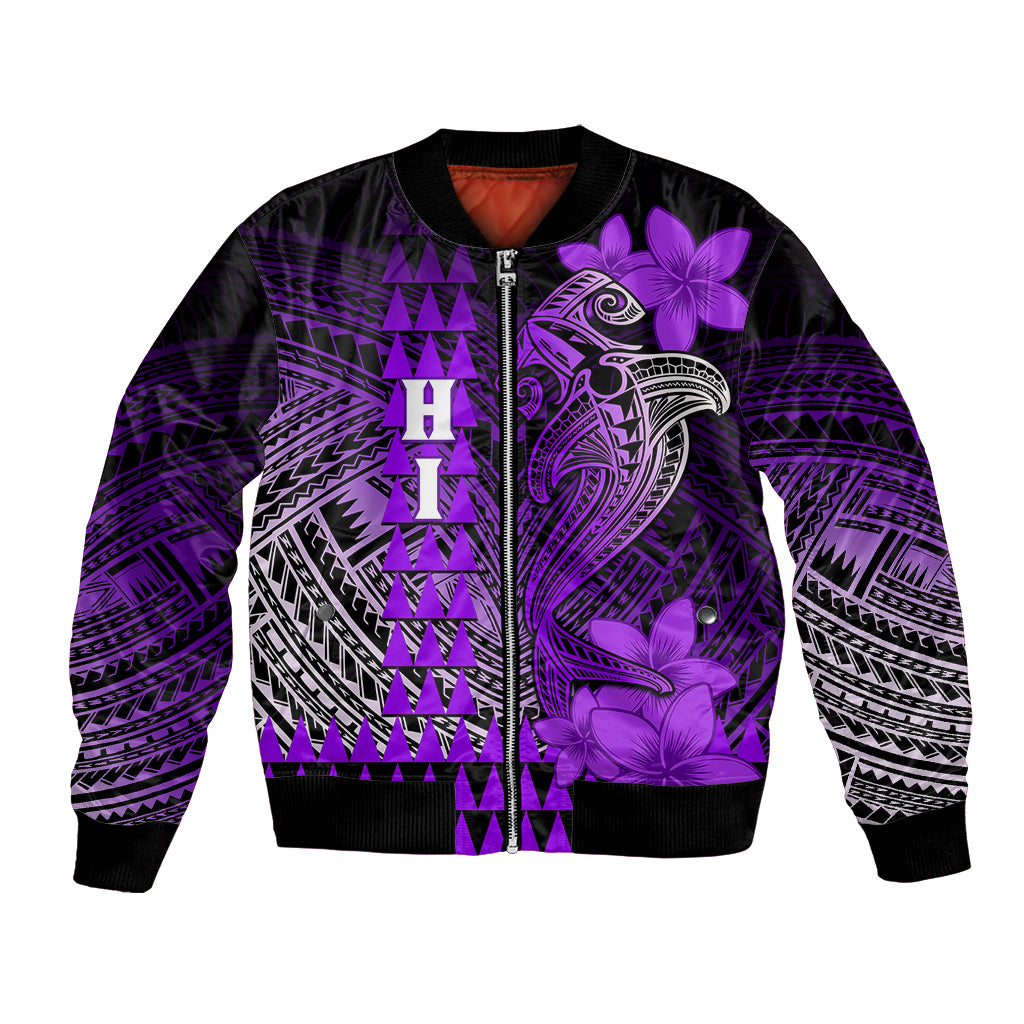 Personalized Hawaii Bomber Jacket Hammerhead Shark Kakau Polynesian Tribal Purple LT05 Unisex Purple - Polynesian Pride