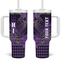 Personalized Hawaii Tumbler With Handle Hammerhead Shark Kakau Polynesian Tribal Purple LT05 One Size: 40 oz Purple - Polynesian Pride