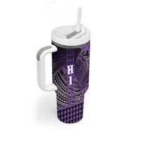 Personalized Hawaii Tumbler With Handle Hammerhead Shark Kakau Polynesian Tribal Purple LT05 - Polynesian Pride