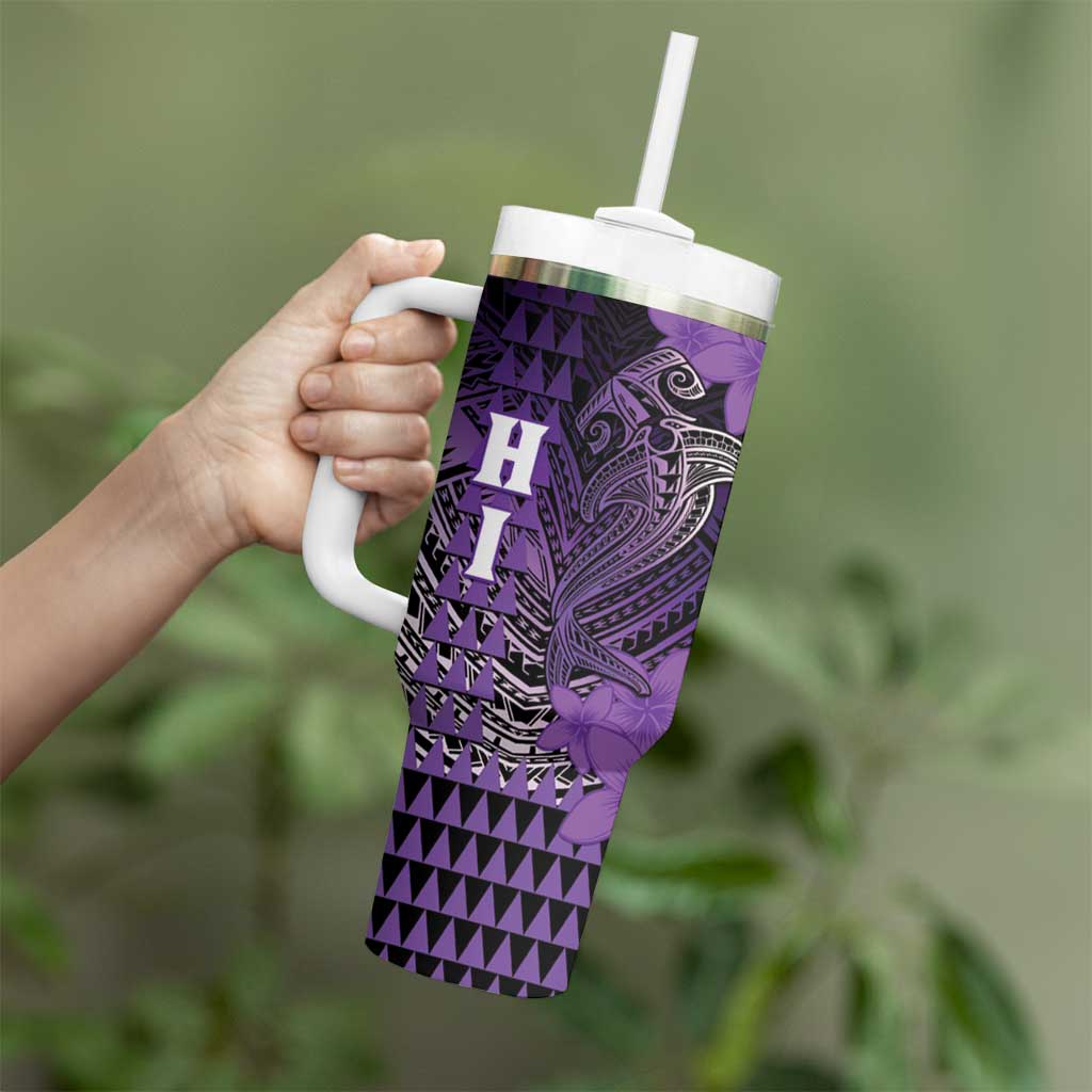 Personalized Hawaii Tumbler With Handle Hammerhead Shark Kakau Polynesian Tribal Purple LT05 - Polynesian Pride