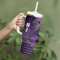 Personalized Hawaii Tumbler With Handle Hammerhead Shark Kakau Polynesian Tribal Purple LT05 - Polynesian Pride