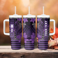 Personalized Hawaii Tumbler With Handle Hammerhead Shark Kakau Polynesian Tribal Purple LT05 - Polynesian Pride