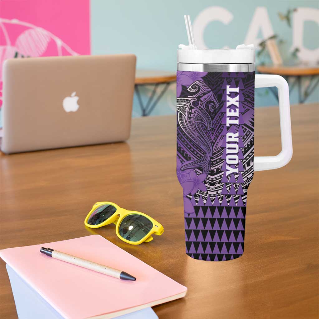 Personalized Hawaii Tumbler With Handle Hammerhead Shark Kakau Polynesian Tribal Purple LT05 - Polynesian Pride