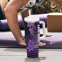 Personalized Hawaii Tumbler With Handle Hammerhead Shark Kakau Polynesian Tribal Purple LT05 - Polynesian Pride