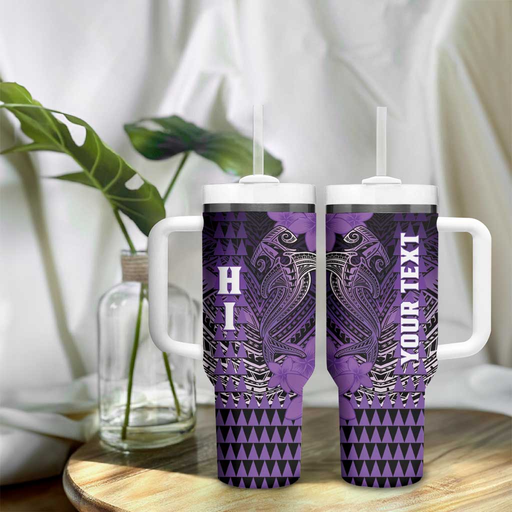 Personalized Hawaii Tumbler With Handle Hammerhead Shark Kakau Polynesian Tribal Purple LT05 - Polynesian Pride