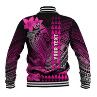 Personalized Hawaii Baseball Jacket Hammerhead Shark Kakau Polynesian Tribal Pink LT05 - Polynesian Pride