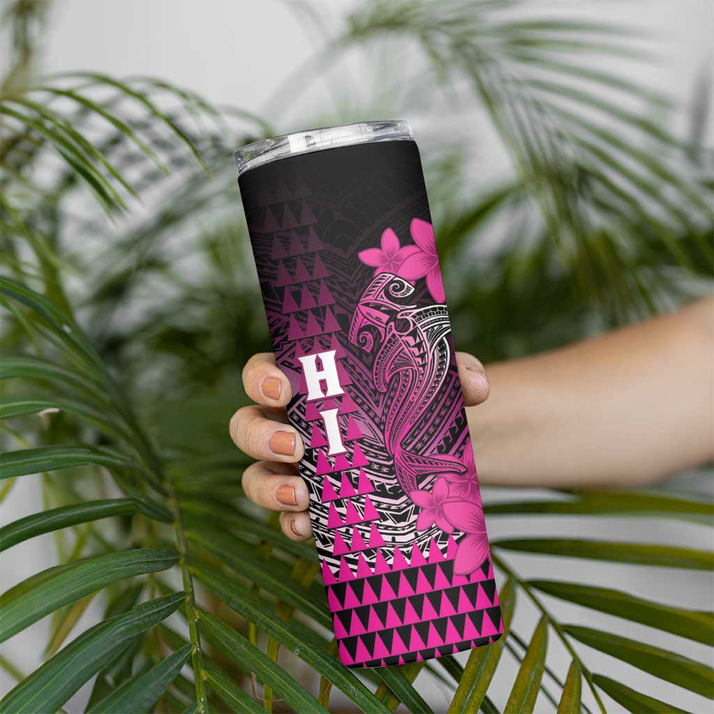 Personalized Hawaii Skinny Tumbler Hammerhead Shark Kakau Polynesian Tribal Pink LT05 - Polynesian Pride